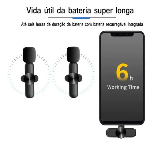 Microfone Lapela Sem Fio Wireless Para Android e IOS