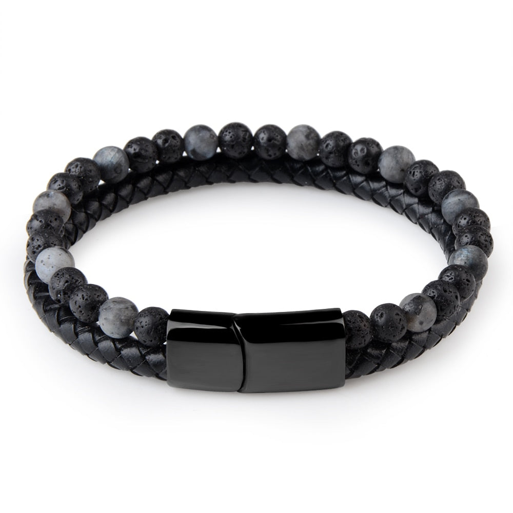 Pulseira masculina de couro trançado