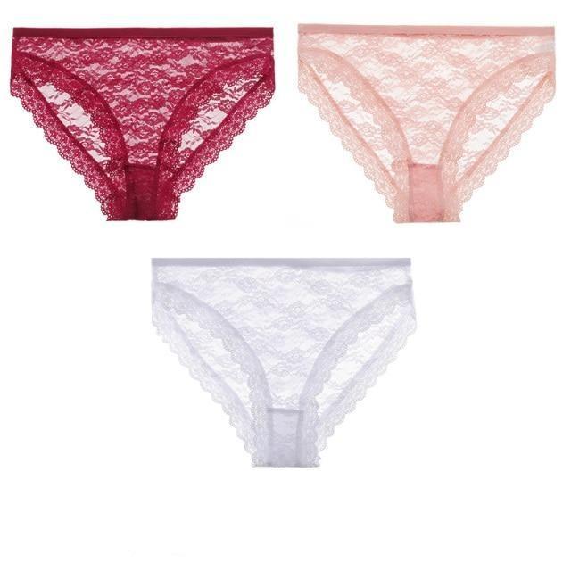 Calcinha De Renda Floral Transparente Kit 3pcs