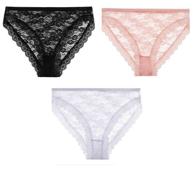 Calcinha De Renda Floral Transparente Kit 3pcs
