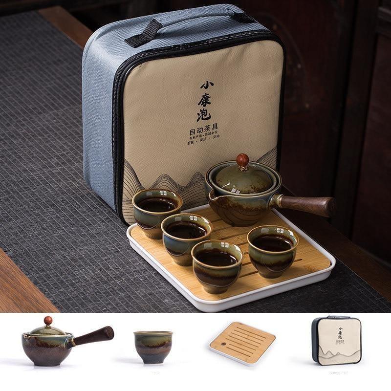 Bule de Cerâmica Chá Giratório 360º Conjunto com Xícaras e Bolsa - Tenda de Ofertas
