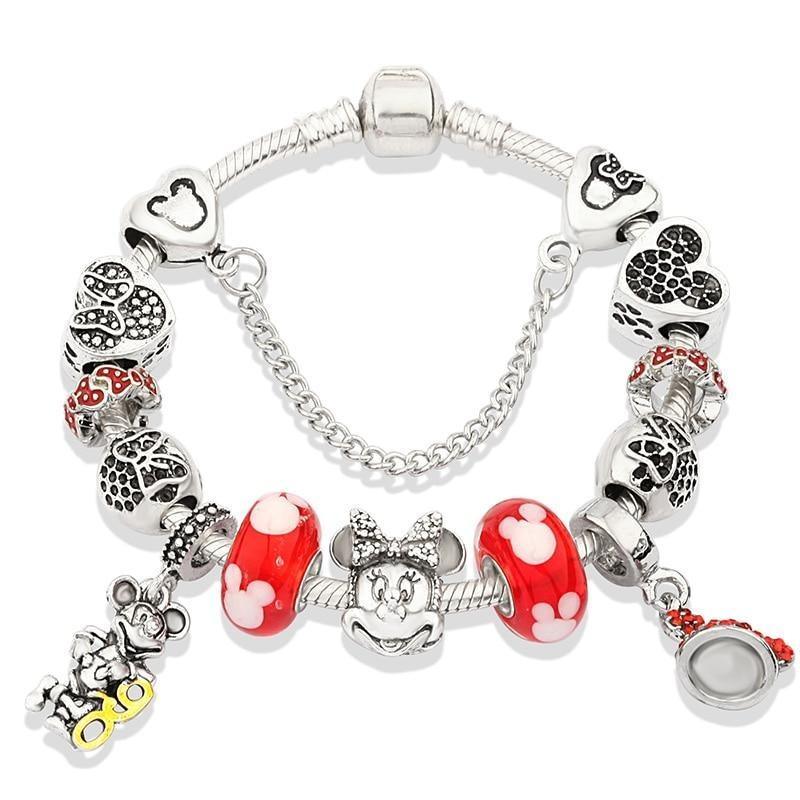Pulseira com Berloques Mickey e Minnie