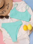 Biquíni Canelado Verão 2023 Cintura Alta Top Alcinha 12 Cores