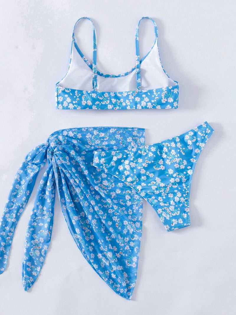 Biquíni Floral Top com Saída de Praia 3 Peças