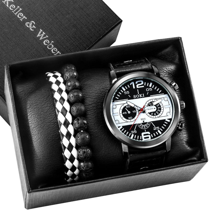 Kit relógio masculino + pulseiras keller&webber