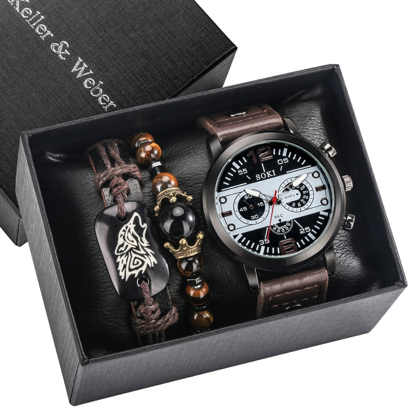 Kit relógio masculino + pulseiras keller&webber