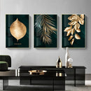 Quadro Decorativo Folhagem Dourado Preto Gold Ouro Sala Luxo Imagem