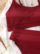 Biquíni Canelado Verão 2023 Cintura Alta Top Alcinha 12 Cores