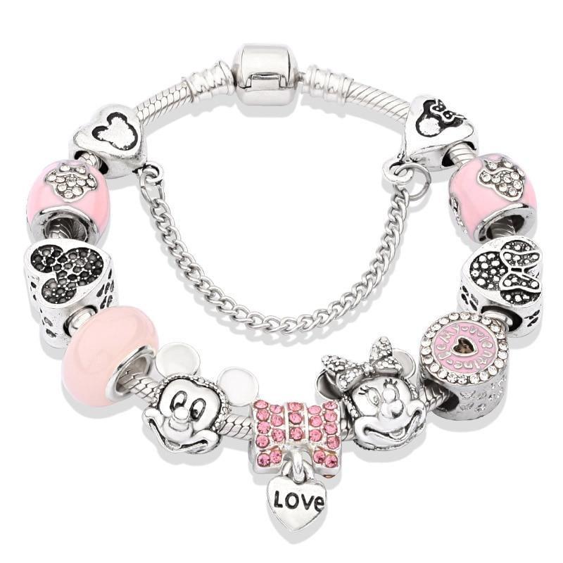 Pulseira com Berloques Mickey e Minnie