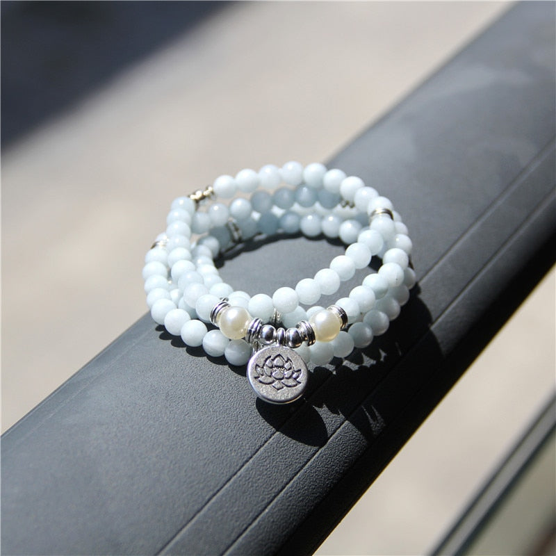 Colar ou Pulseira Lótus - Pedra Aquamarine