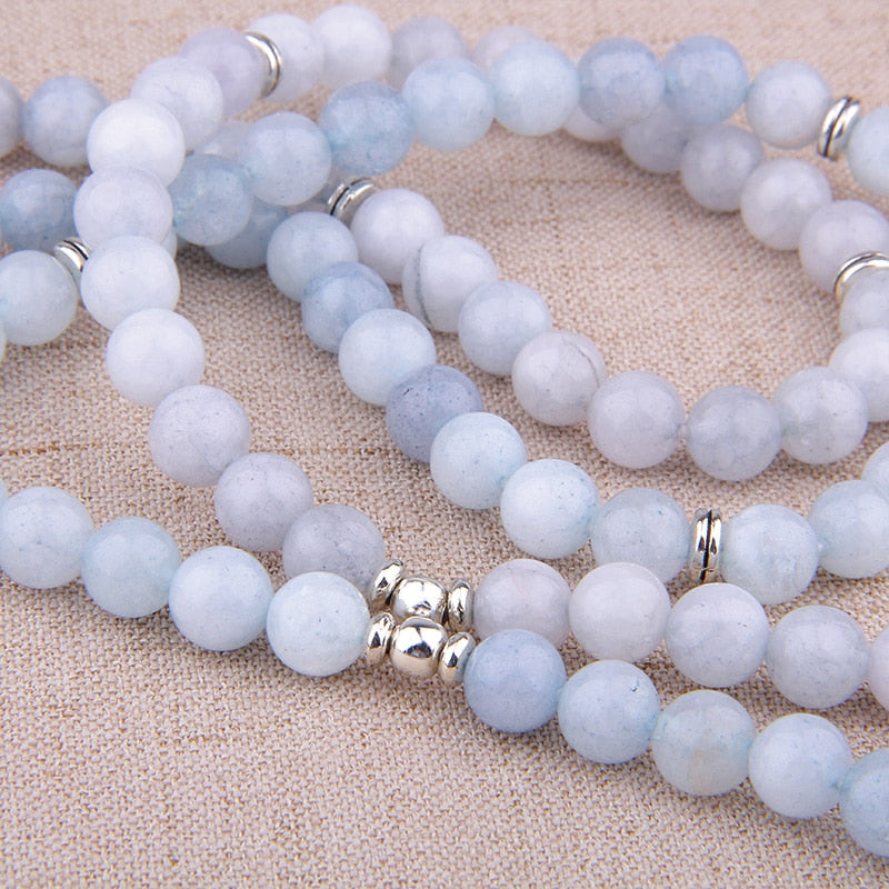 Colar ou Pulseira Lótus - Pedra Aquamarine