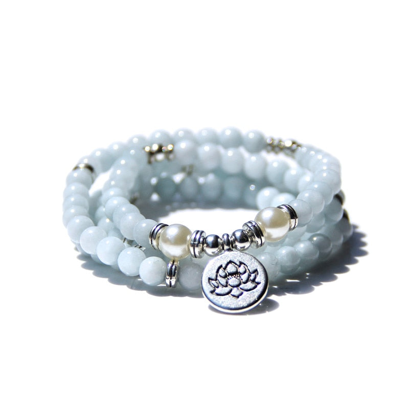 Colar ou Pulseira Lótus - Pedra Aquamarine