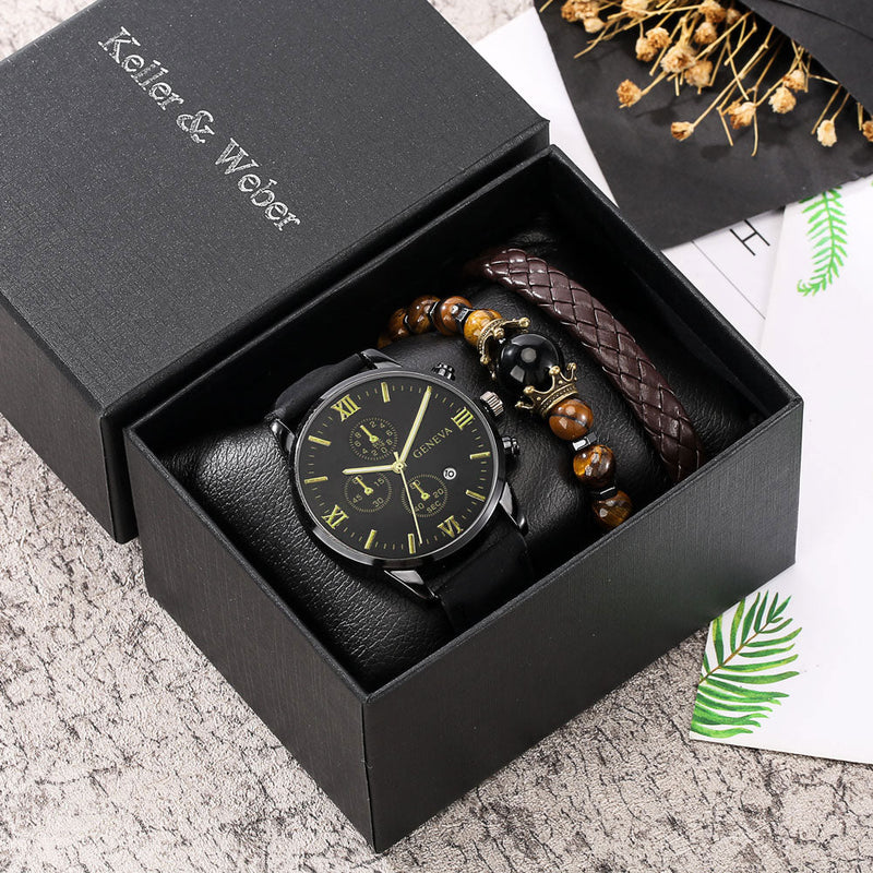 Kit relógio masculino + pulseiras keller&webber