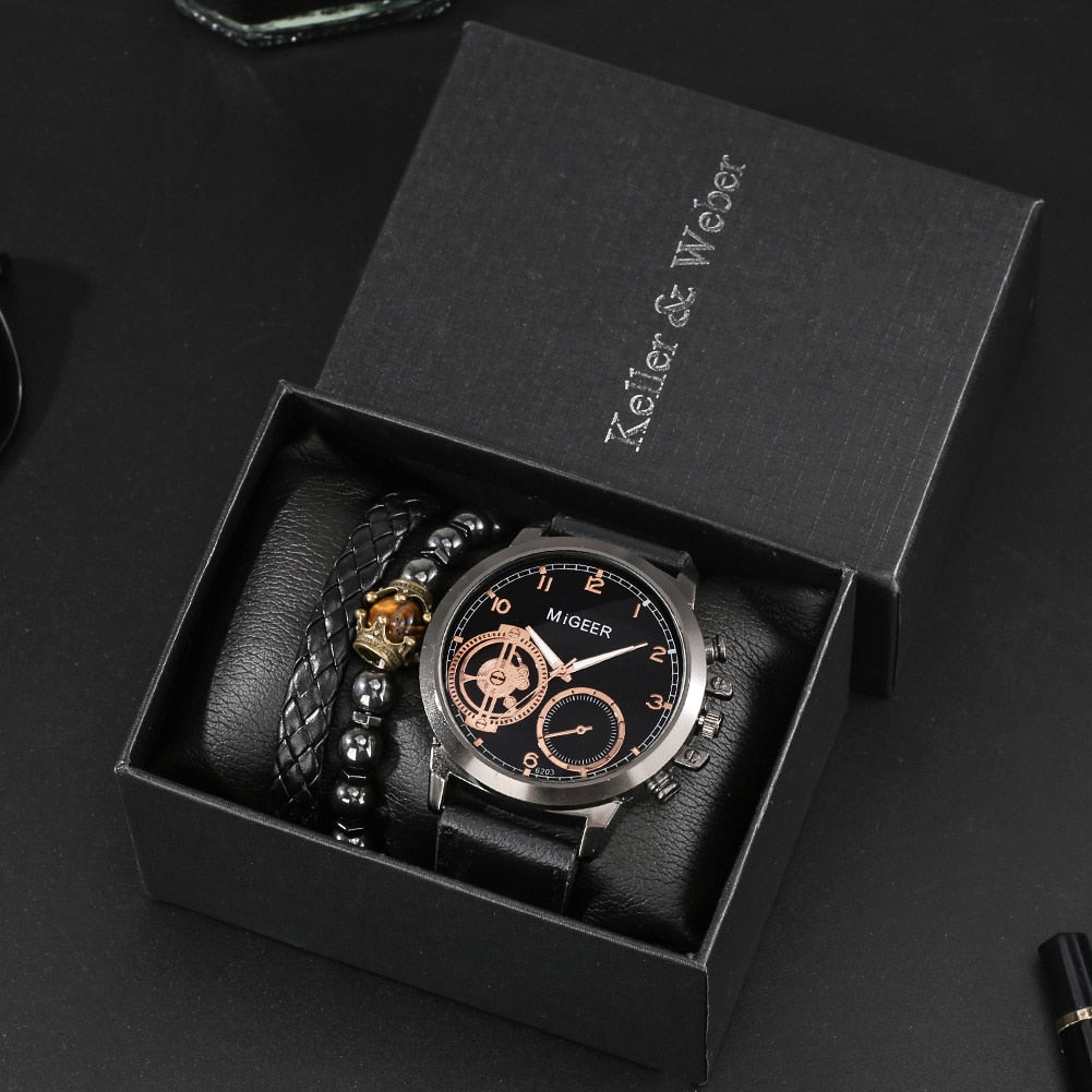 Kit relógio masculino + pulseiras keller&webber