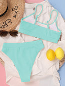 Biquíni Canelado Verão 2023 Cintura Alta Top Alcinha 12 Cores