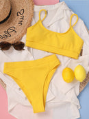 Biquíni Canelado Verão 2023 Cintura Alta Top Alcinha 12 Cores