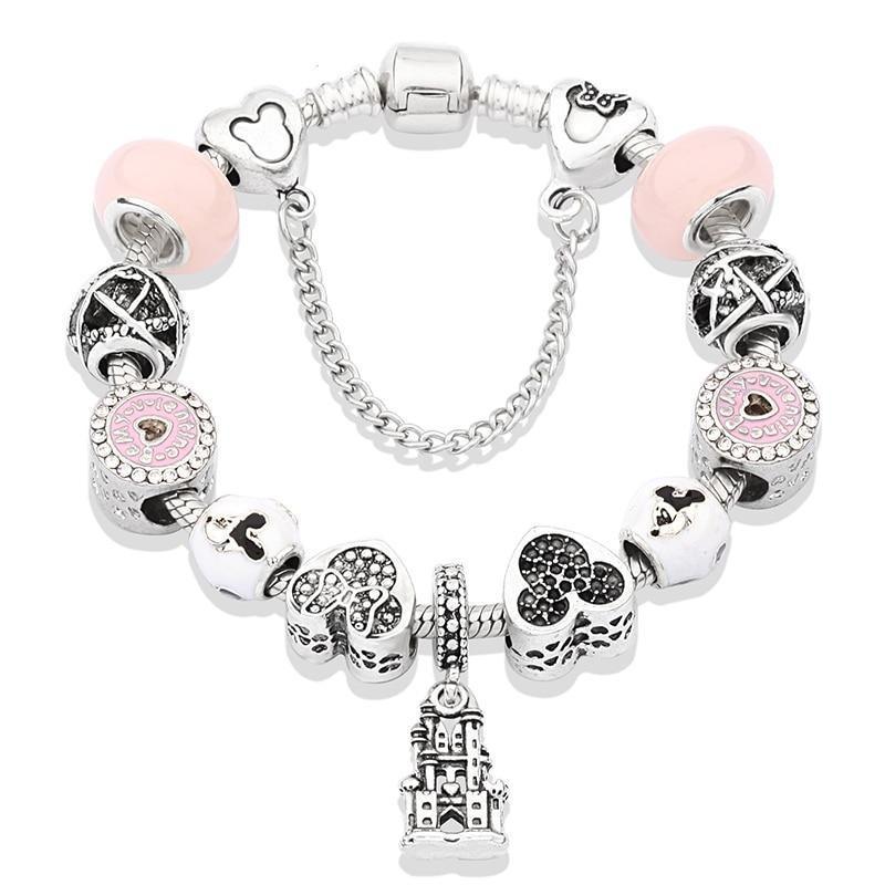 Pulseira com Berloques Mickey e Minnie