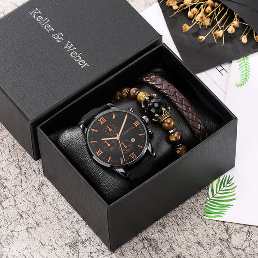 Kit relógio masculino + pulseiras keller&webber