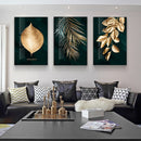 Quadro Decorativo Folhagem Dourado Preto Gold Ouro Sala Luxo Imagem