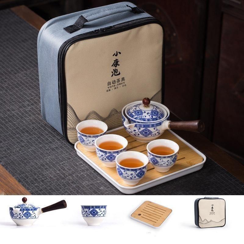 Bule de Cerâmica Chá Giratório 360º Conjunto com Xícaras e Bolsa - Tenda de Ofertas