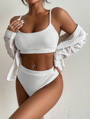 Biquíni Canelado Verão 2023 Cintura Alta Top Alcinha 12 Cores