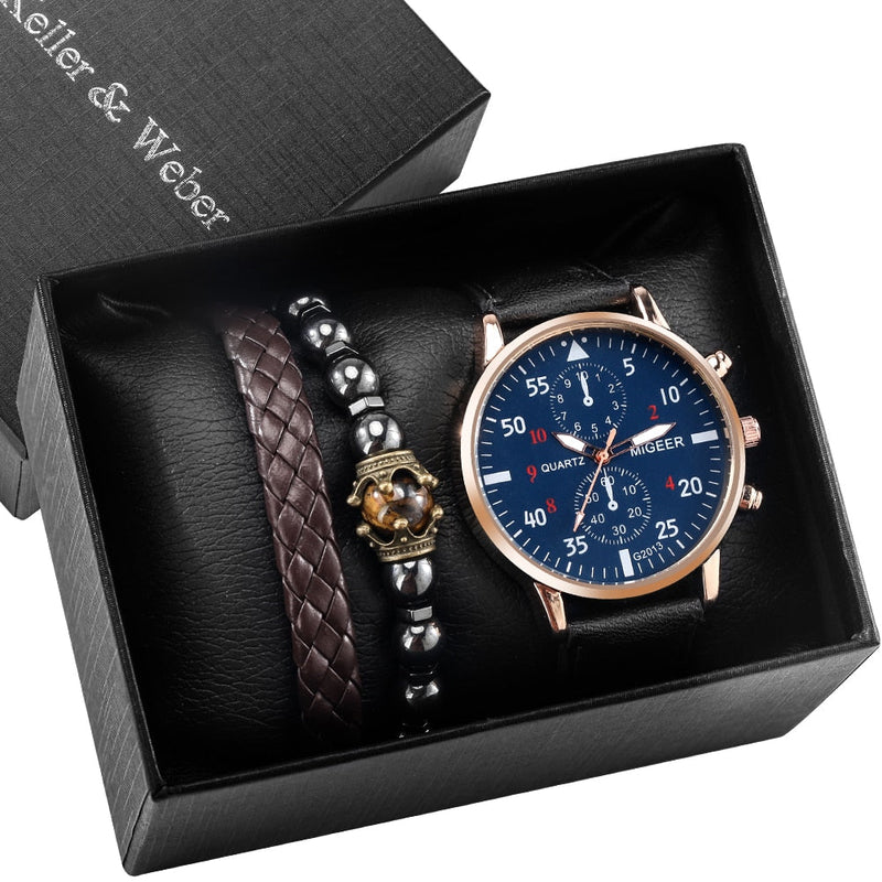 Kit relógio masculino + pulseiras keller&webber