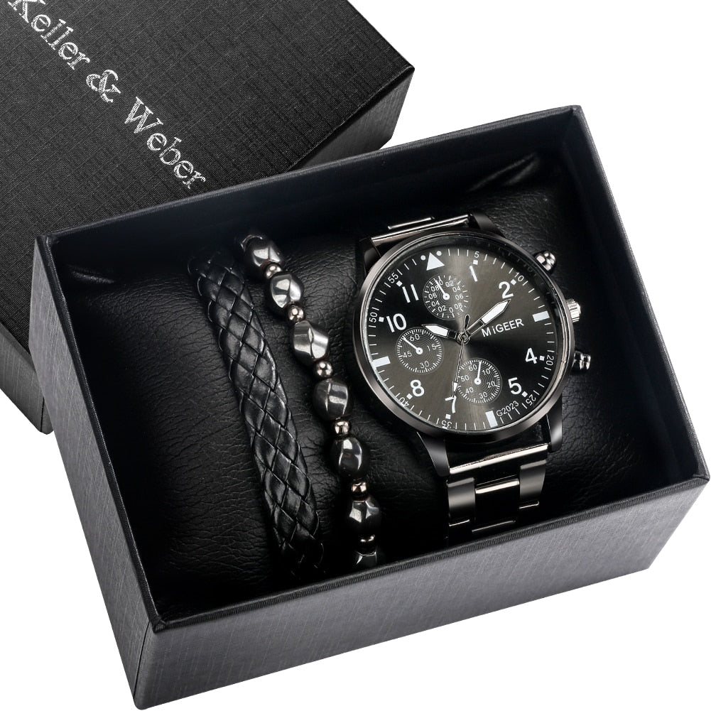Kit relógio masculino + pulseiras keller&webber