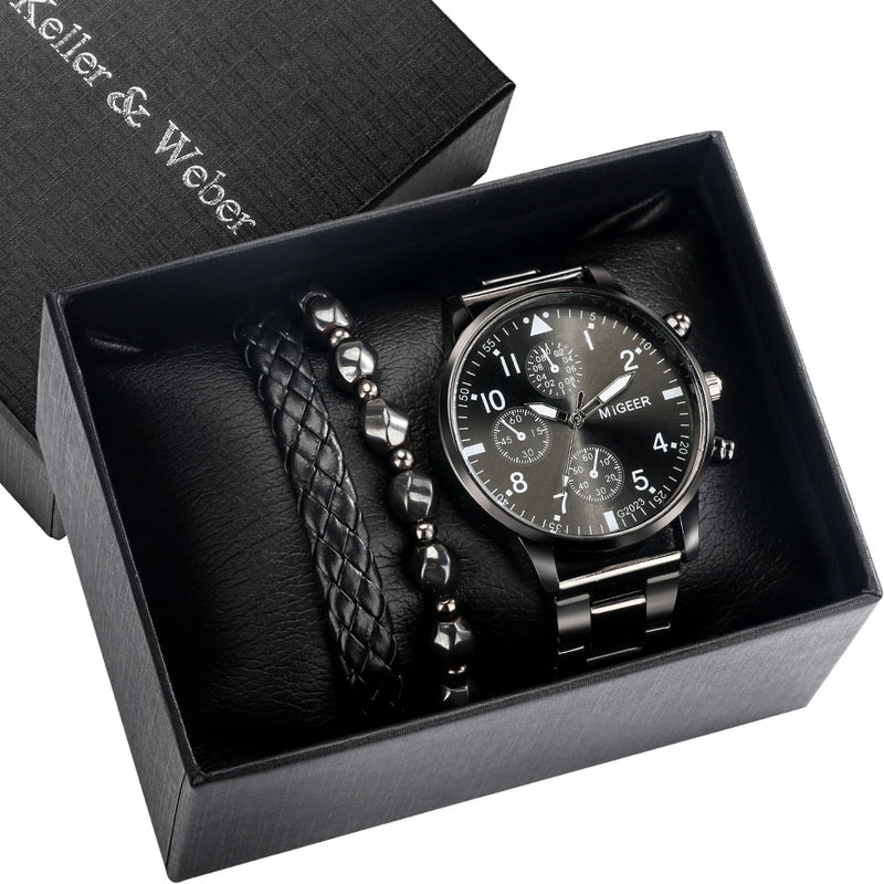 Kit relógio masculino + pulseiras keller&webber