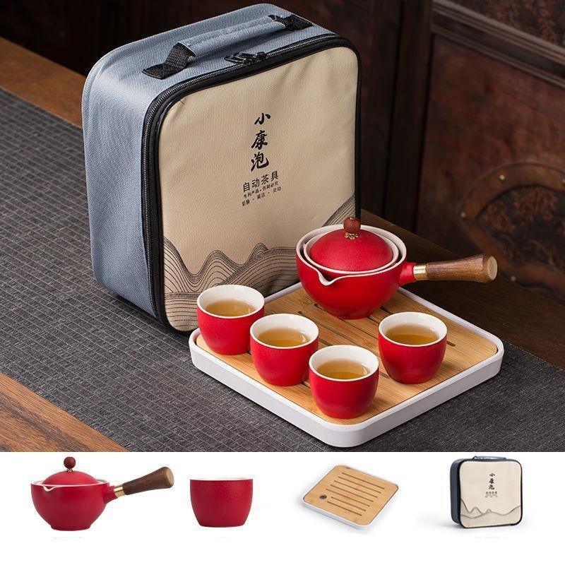 Bule de Cerâmica Chá Giratório 360º Conjunto com Xícaras e Bolsa - Tenda de Ofertas