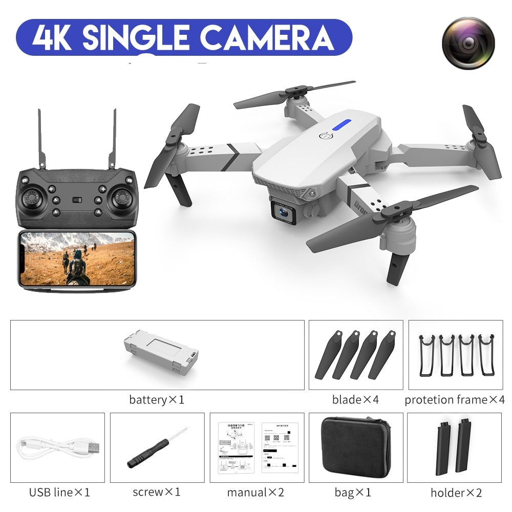 Drone E88 Pro com Câmera 1080p ou 4k (1 ou 2 câmeras)