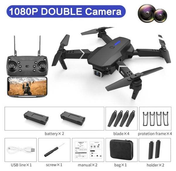 Drone E88 Pro com Câmera 1080p ou 4k (1 ou 2 câmeras)