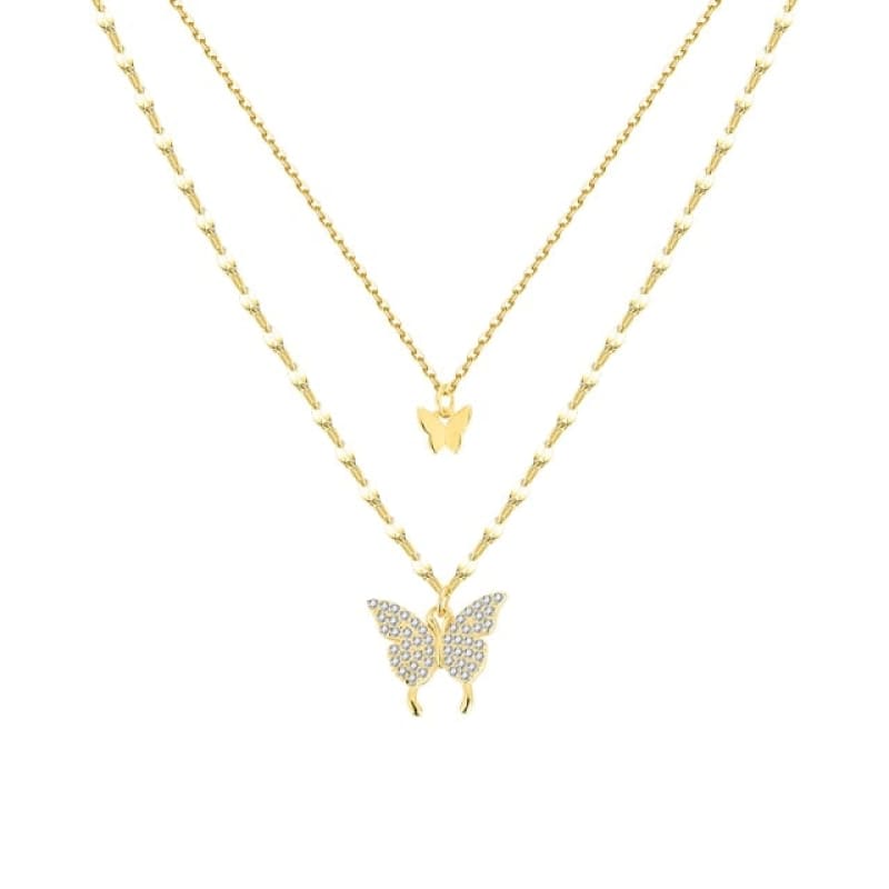 Colar Borboleta Duplo Prata 925 Dourado