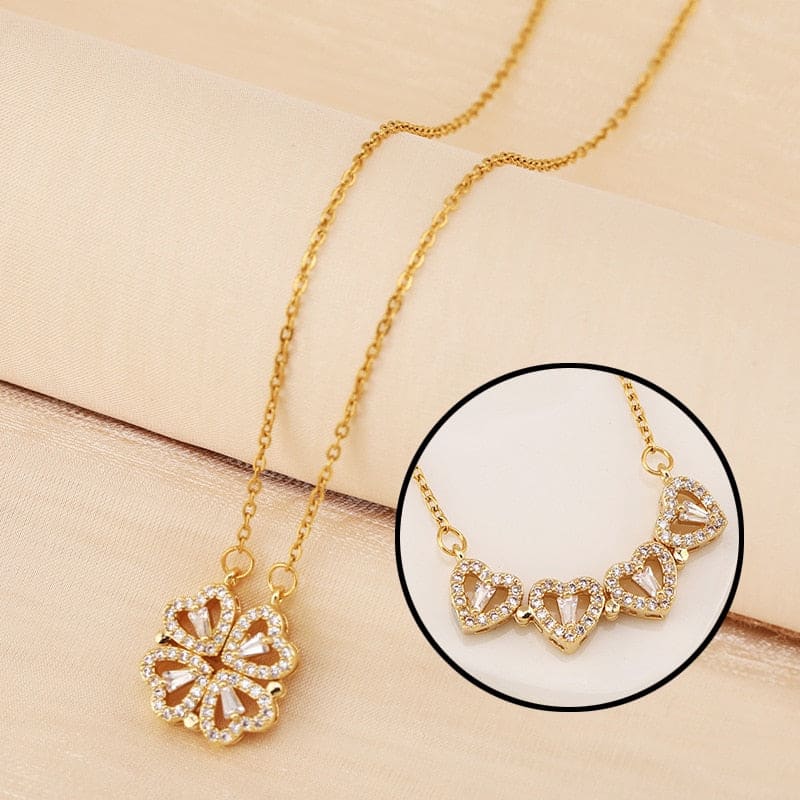 Colar Trevo De Coração Aço Inoxidável Dourado