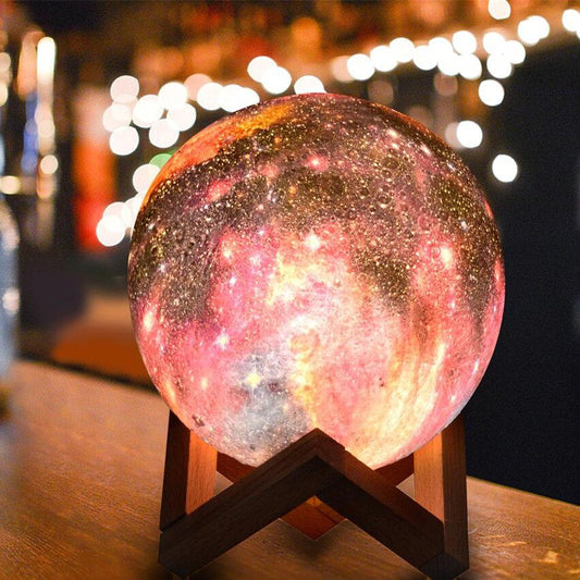Luz de Galáxia Colorida 3D (Com Suporte de Madeira)