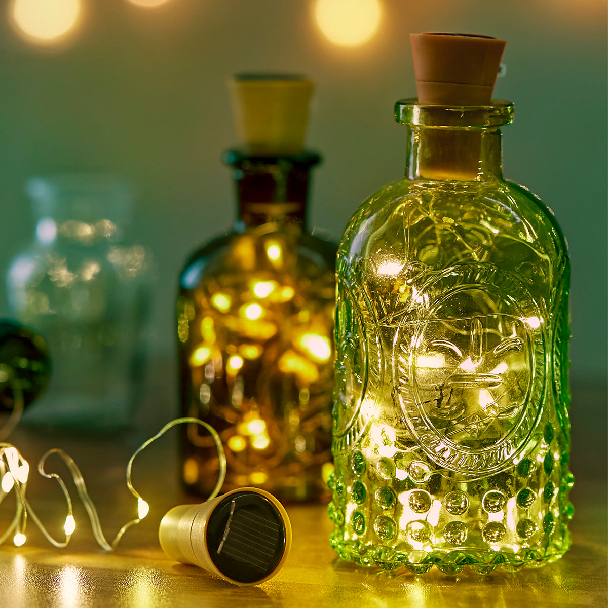 Fio de Luz com Rolha e Painel Solar (Prova D'água)