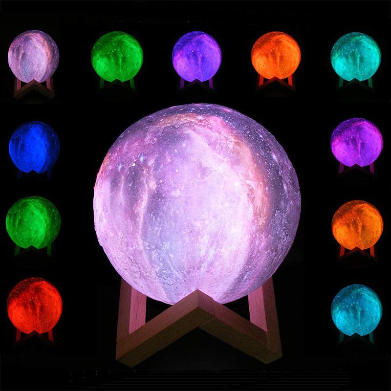 Luz de Galáxia Colorida 3D (Com Suporte de Madeira)