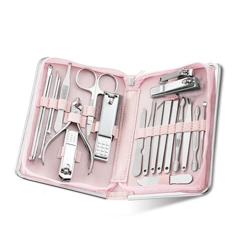 Kit Manicure 11 Ou 26 Pcs Profissional Rosa 21 Peças 00012015