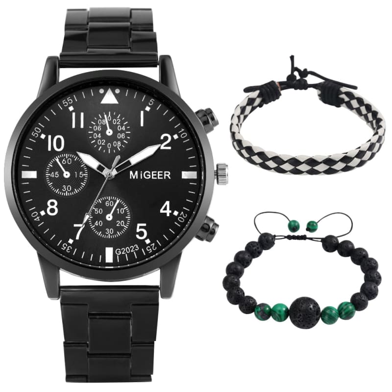 Kit Relógio Masculino + Pulseira Black Diamond