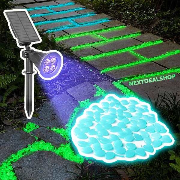 Combo - 500 Pcs Pedras que Brilham no Escuro + Luz negra à energia solar