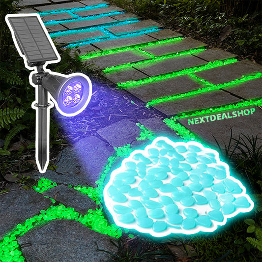 Combo - 500 Pcs Pedras que Brilham no Escuro + Luz negra à energia solar