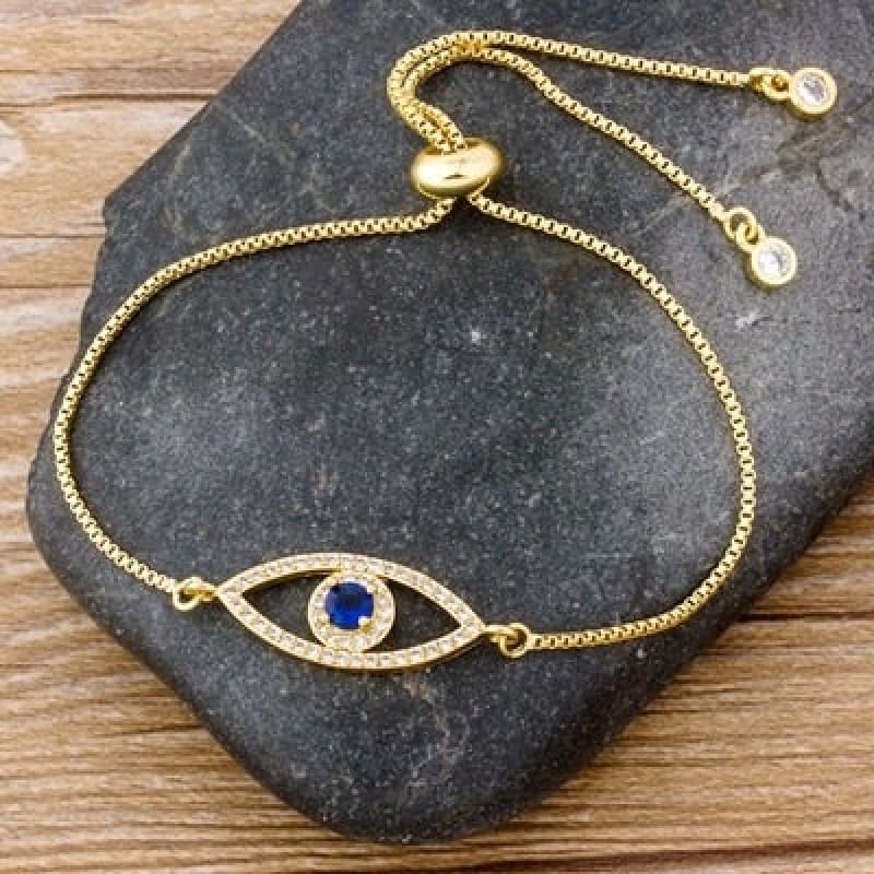 Pulseira Olho Grego Pedras De Zircônia Dourado
