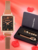 Relógio Feminino Aço Inoxidável Pulseira Grátis Preto 00012018