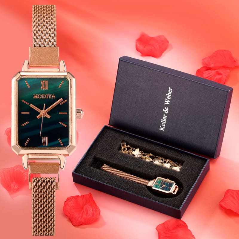 Relógio Feminino Aço Inoxidável Pulseira Grátis Verde 00012018