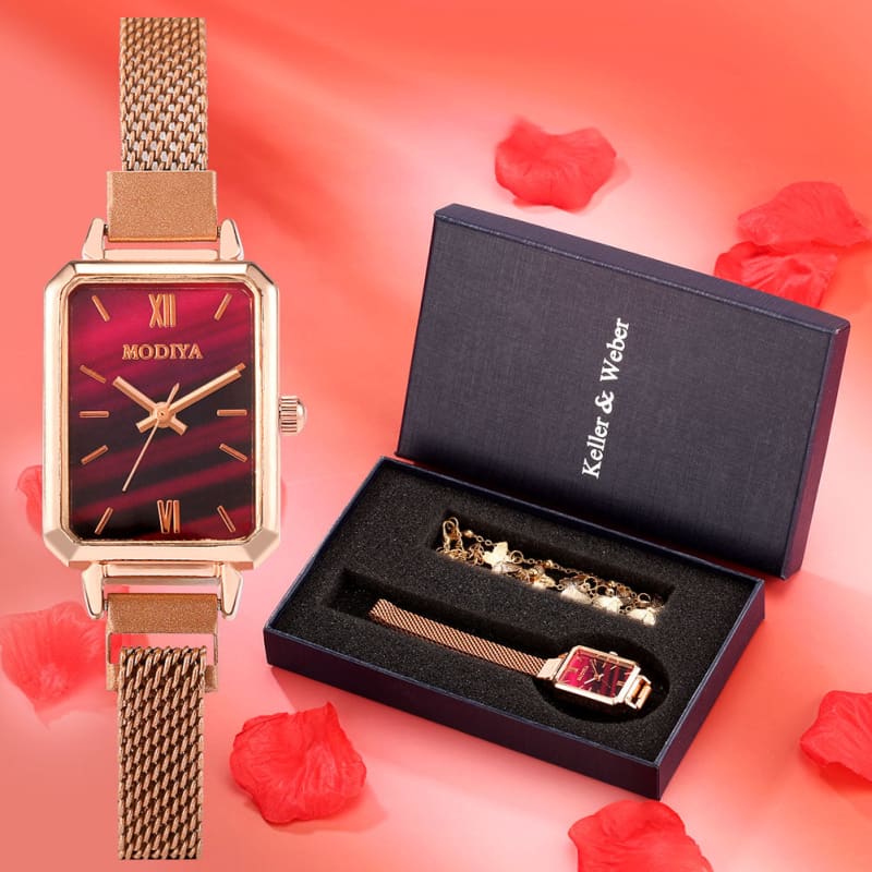 Relógio Feminino Aço Inoxidável Pulseira Grátis Vermelho 00012018