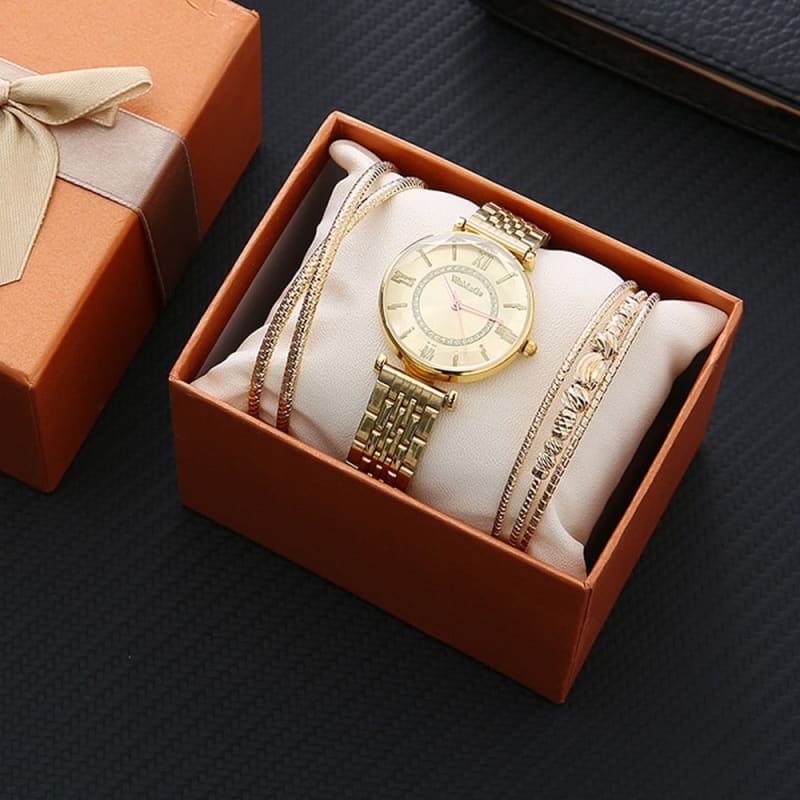 Relógio Feminino Liga Aço 2 Pulseira Grátis Dourado 00012019