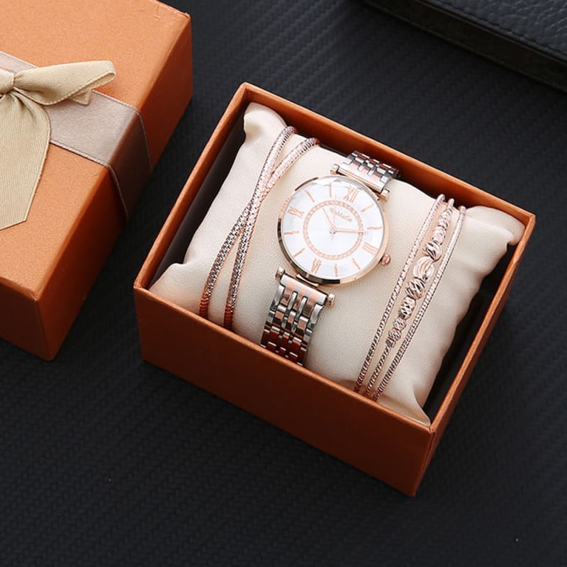 Relógio Feminino Liga Aço 2 Pulseira Grátis Rose 00012019