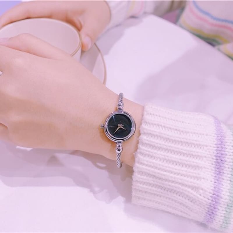 Relógio Feminino Minimalista Aço Inoxidável Prata/preto